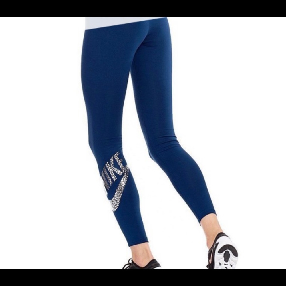 Nike blue silver logo leggings